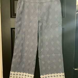 Blue Patterned Wide-Leg Pants